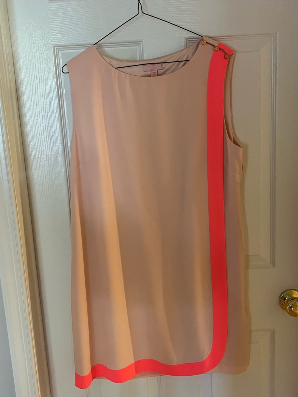 Ted Baker Cream Shift Dress with Neon Pink Trim